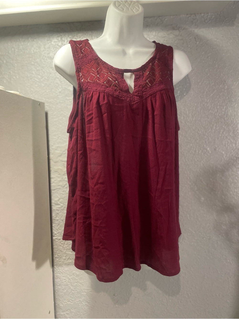 No Boundaries Burgundy Crochet Yoke Sleeveless Camisole